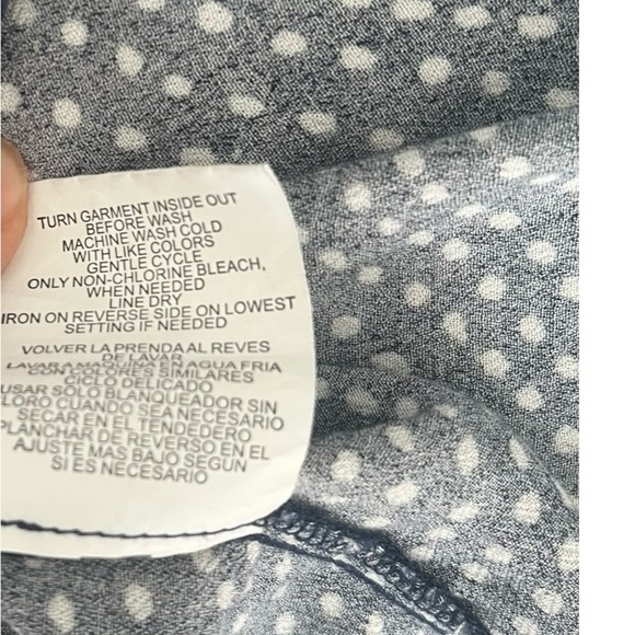 Jolt semi-formal/ casual top blouse M navy white polkadot ruched neck buttons - Picture 10 of 13